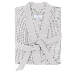 Matouk Kiran Waffle Knit Robe Womens Size XS Silver Pockets Cotton/Bamboo Luxe